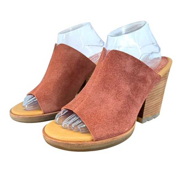 Kork-Ease Leather Open Toe Sandals 8M Harlin Red Brown Slip-On Block Heel Mules - Picture 5 of 13